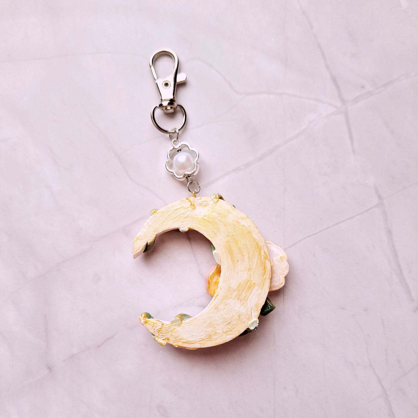 Rose half moon bag charm