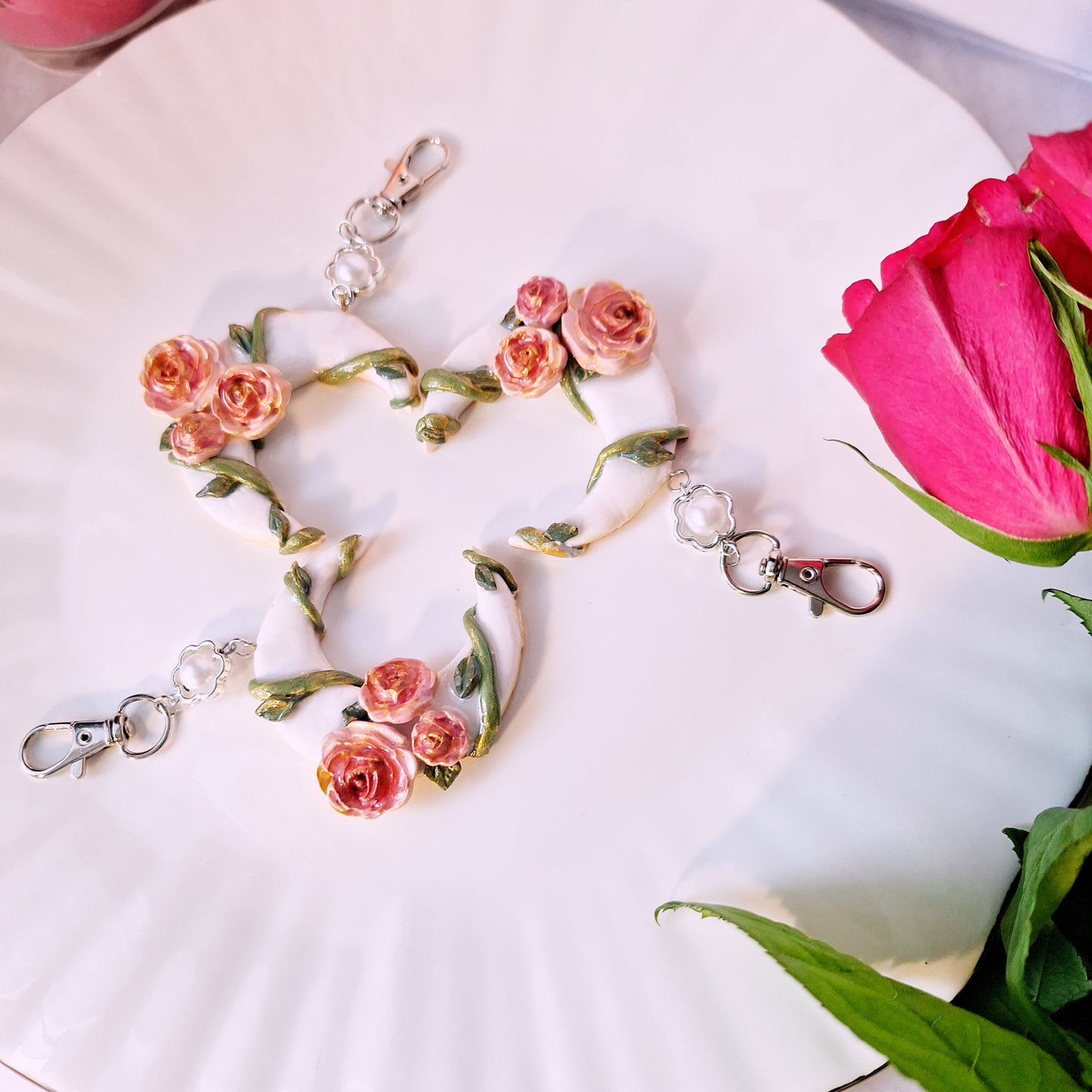 Rose half moon bag charm